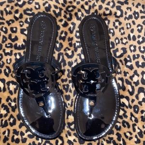 Black patent leather Tory Burch Miller sandals